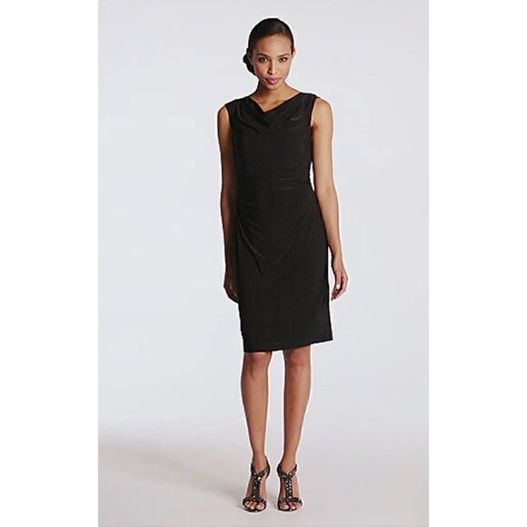 David Meister Cowl Neck Sheath Knee Length Dress in Black, Size 10 - Picture 1 of 15